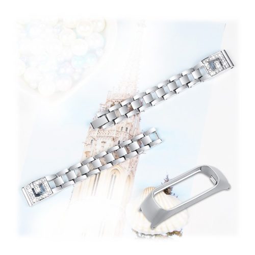 Rhinestone Decor Metal Watch Band Strap for Samsung Galaxy Fit-e SM-R375 - Silver