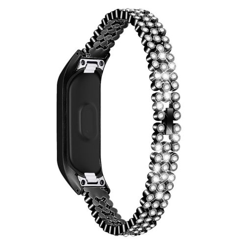 Rhinestone Decor Stainless Steel Watchband Watch Strap for Samsung Galaxy Fit-e/SM-R375 - Black