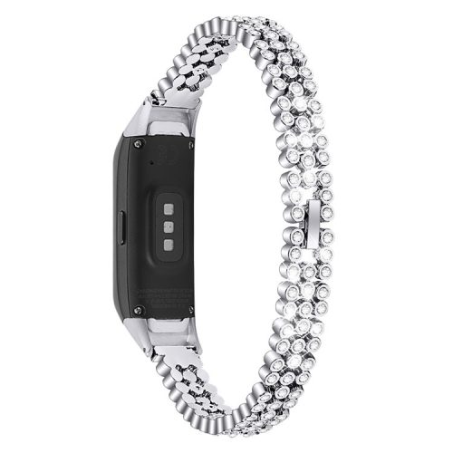 Rhinestone Decor Metal Watchband Replacement for Samsung Galaxy Fit SM-R370 - Silver