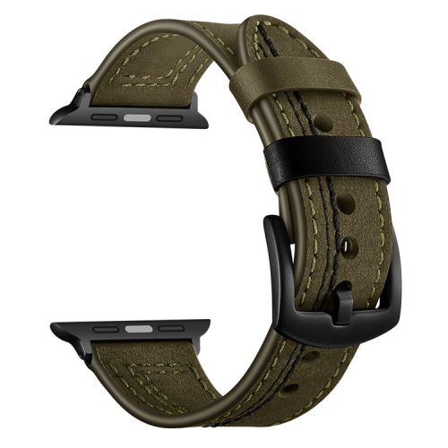 7-shaped Stitches Genuine Leather Watch Strap Band for Apple Watch Series 10 46mm / Ultra 2 Ultra 49mm / 9 8 7 45mm / SE (2023) SE (2022) SE 6 5 4 44mm / 3 2 1 42mm - Green