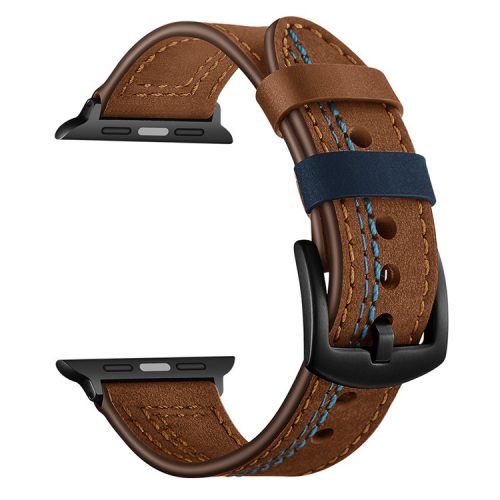 7-shaped Stitches Genuine Leather Watch Strap Band for Apple Watch Series 10 46mm / Ultra 2 Ultra 49mm / 9 8 7 45mm / SE (2023) SE (2022) SE 6 5 4 44mm / 3 2 1 42mm - Brown