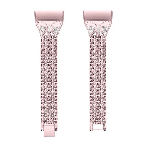 Rhinestone Decor Metal Watch Band for Fitbit Charge 4 / 3 - Rose Gold