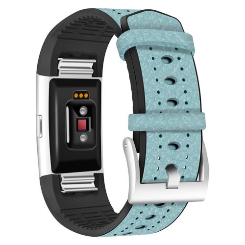 TPU+Cowhide Leather Breathable Adjustable Wrist Strap Replacement Smart Watch Band for Fitbit Charge 2/Charge 2 HR - Blue