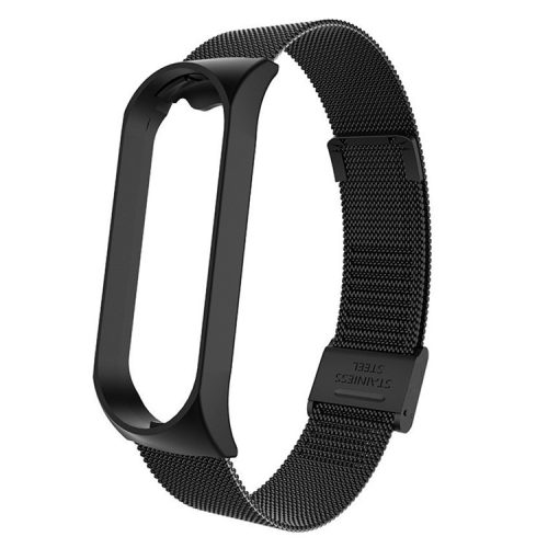 For Xiaomi Mi Band 3 / Band 4 Milanese Mesh Watch Band with Bumper Case Buckle Design Adjustable Stainless Steel Replacement Strap - Black