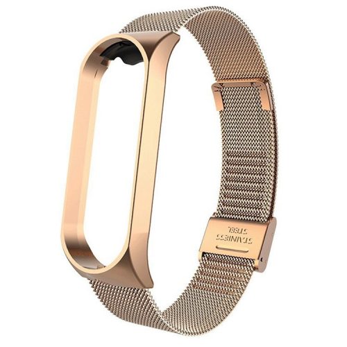 For Xiaomi Mi Band 3 / Band 4 Milanese Mesh Watch Band with Bumper Case Buckle Design Adjustable Stainless Steel Replacement Strap - Rose Gold