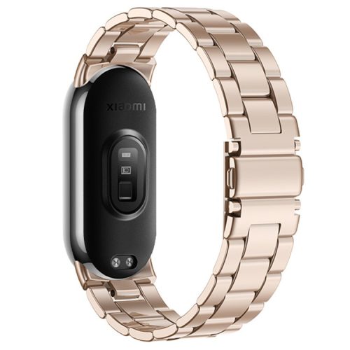 For Xiaomi Mi Band 9 NFC / Mi Band 9 / Smart Band 8 NFC / Smart Band 8 3 Beads Smart Watch Metal Band Replacement Wrist Strap - Rose Gold