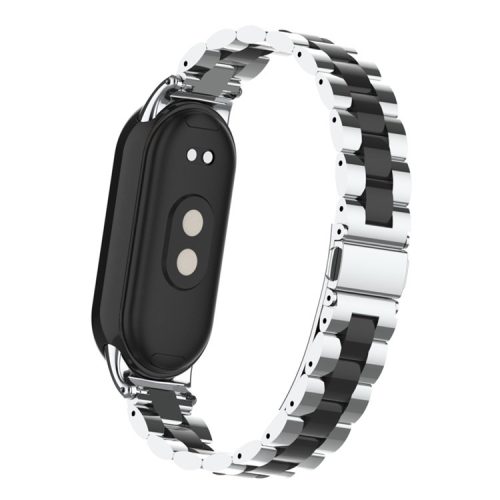 For Xiaomi Mi Band 9 NFC / Mi Band 9 / Smart Band 8 NFC / Smart Band 8 3 Beads Smart Watch Metal Band Replacement Wrist Strap - Silver+Black