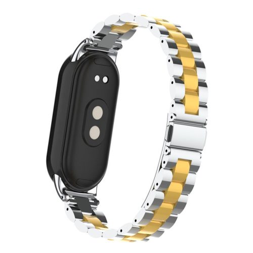 For Xiaomi Mi Band 9 NFC / Mi Band 9 / Smart Band 8 NFC / Smart Band 8 3 Beads Smart Watch Metal Band Replacement Wrist Strap - Silver+Gold