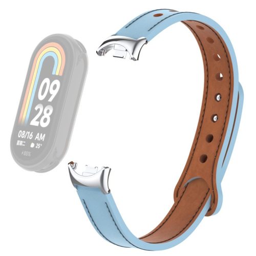 For Xiaomi Mi Band 9 NFC / Mi Band 9 / Smart Band 8 NFC / Smart Band 8 Genuine Cow Leather Watch Band Strap Replacement with Connector - Baby Blue