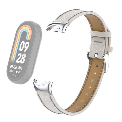 For Xiaomi Mi Band 9 NFC / Mi Band 9 / Smart Band 8 NFC / Smart Band 8 Genuine Cow Leather Watch Band Watch Strap with Connector - White