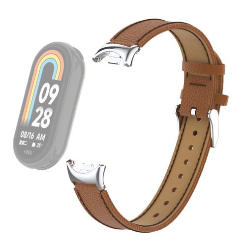 For Xiaomi Mi Band 9 NFC / Mi Band 9 / Smart Band 8 NFC / Smart Band 8 Genuine Cow Leather Watch Bandwatch Strap with Connector - Brown