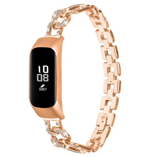 Watch Band for Samsung Galaxy Fit-e SM-R375 , Bling Rhinestone Decor Watch Band Alloy Bracelet Strap - Rose Gold