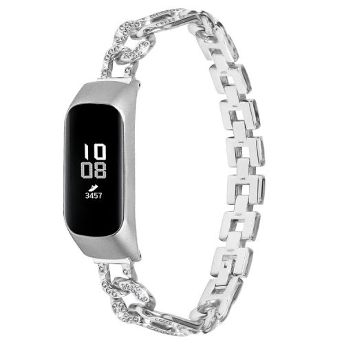 Watch Band for Samsung Galaxy Fit-e SM-R375 , Bling Rhinestone Decor Watch Band Alloy Bracelet Strap - Silver