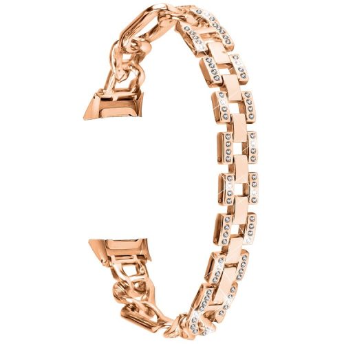 For Samsung Galaxy Fit SM-R370 Rhinestone Decor Watch Band Alloy Metal Jewelry Bracelet Wristband - Rose Gold