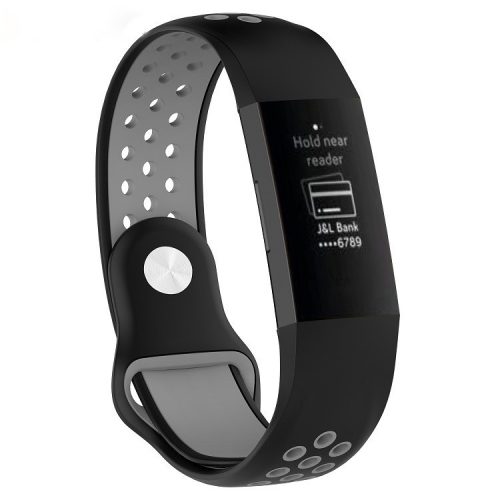 For Fitbit Charge 3 Bi-color Silicone Breathable Sports Strap, Size: S (130-180mm) - Black/Grey