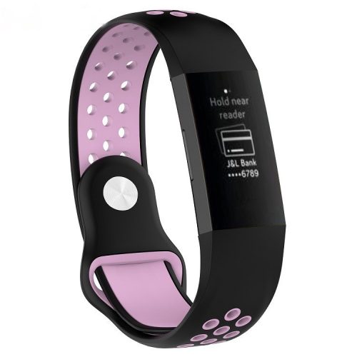 For Fitbit Charge 3 Bi-color Breathable Sports Silicone Watch Strap, Size: S (130-180mm) - Black/Pink