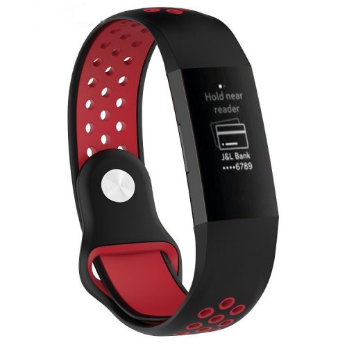 Two-color Hollow Holes Silicone Watch Band Strap for Fitbit Charge 3, Size: L (160 - 240mm / 6.30 - 9.45") - Black / Red