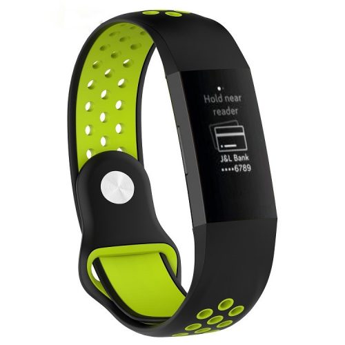 Two-color Hollow Holes Silicone Watch Strap Band for Fitbit Charge 3, Size: L (160 - 240mm / 6.30 - 9.45") - Black / Green