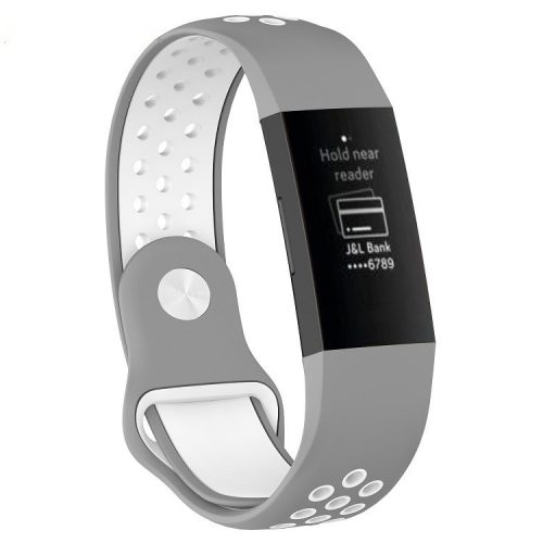 Two-tone Silicone Watch Strap for Fitbit Charge 3, Size: L (160 - 240mm / 6.30 - 9.45") - Grey / White