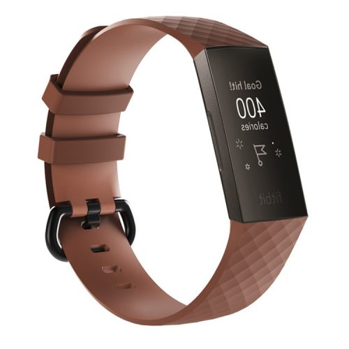 Flexible Silicone Replacement Wristwatch Band Strap for Fitbit Charge 3 - Size: L / Brown