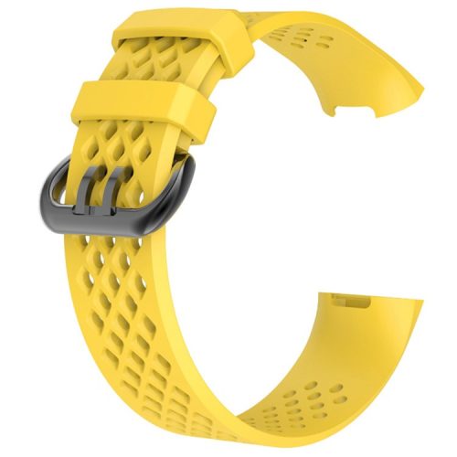 Breathable Soft Silicone Sports Watchband Bracelet for Fitbit Charge 4 / 3, Size: L - Yellow