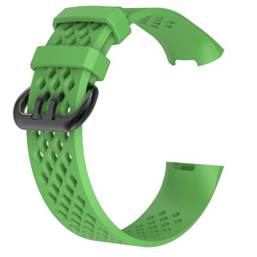 Breathable Soft Silicone Sports Watch Bracelet for Fitbit Charge 4 / 3, Size: L - Green