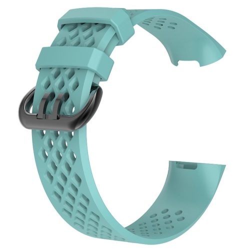 Breathable Soft Silicone Sports Replacement Bracelet for Fitbit Charge 4 / 3, Size: L - Cyan