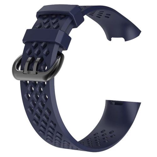 Soft Silicone Breathable Sports Watchband for Fitbit Charge 4 / 3, Size: L - Dark Blue