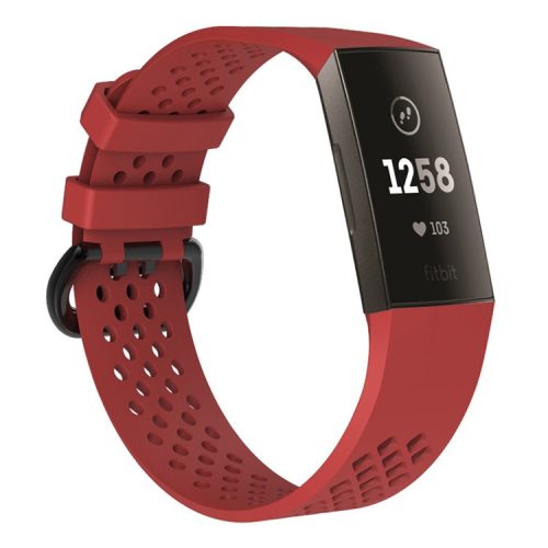 Breathable Hollow Silicone Watch Band Replacement for Fitbit Charge 4 / 3, Size: S - Red