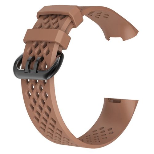 Breathable Hollow Silicone Sports Watch Bracelet for Fitbit Charge 4 / 3, Size: S - Brown