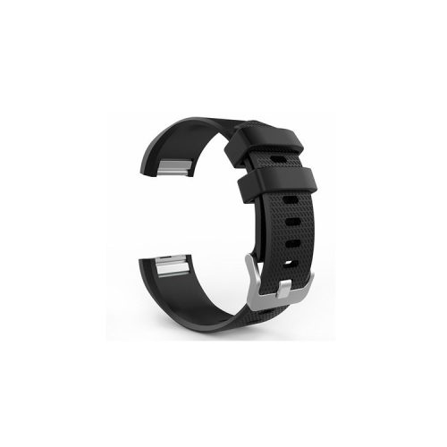 Soft Silicone Wrist Band for Fitbit Charge 2 Metal Buckle Smart Watch Strap - Black