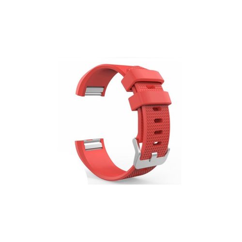 Soft Silicone Wrist Band for Fitbit Charge 2 Metal Buckle Smart Watch Strap - Red