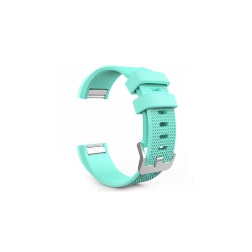 Soft Silicone Wrist Band for Fitbit Charge 2 Metal Buckle Smart Watch Strap - Cyan