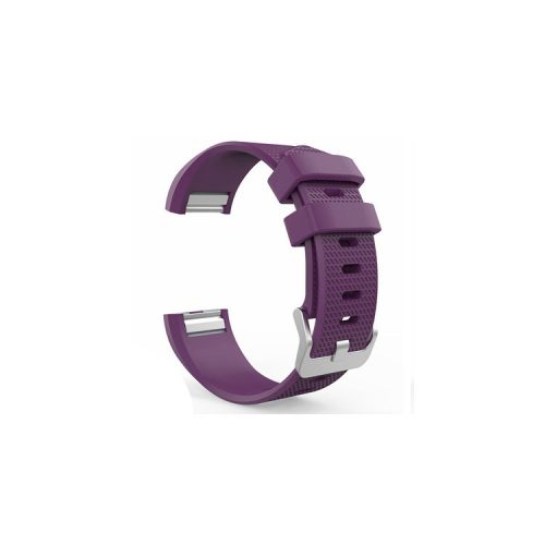 Soft Silicone Wrist Band for Fitbit Charge 2 Metal Buckle Smart Watch Strap - Dark Purple