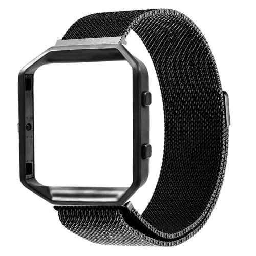 Luxury Milanese Stainless Steel Magnetic Watch Band with Frame Housing for Fitbit Blaze - Black