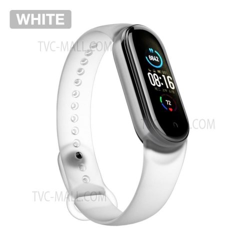 For Xiaomi Mi Band 5/6/7 Silicone Smart Watch Band Solid Color Replacement Wrist Strap - White