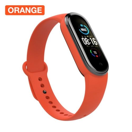 For Xiaomi Mi Band 5/6/7 Silicone Smart Watch Band Solid Color Replacement Wrist Strap - Orange