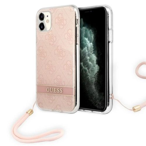 Guess GUOHCN61H4STP iPhone 11 pink/pink hardcase 4G Print Strap