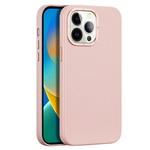 Dux Ducis Grit Leather Case for iPhone 14 Pro Elegant Faux Leather Cover (MagSafe Compatible) Pink