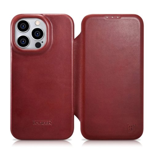 iCarer CE Oil Wax Premium Leather Folio Case Leather Case iPhone 14 Pro Max Magnetic Flip MagSafe Red (AKI14220708-RD)