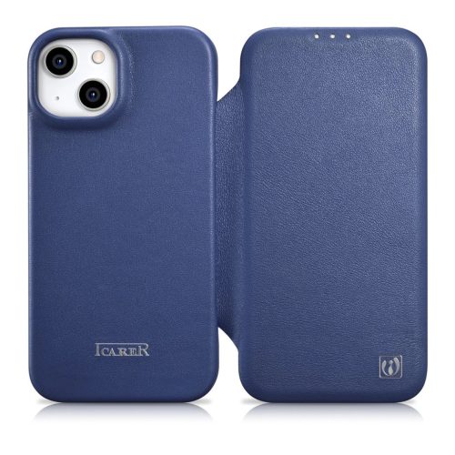 iCarer CE Premium Leather Folio Case iPhone 14 magnetic flip case MagSafe blue (WMI14220713-BU)