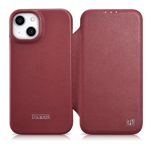 iCarer CE Premium Leather Folio Case iPhone 14 Plus Magnetic Flip Leather Folio Case MagSafe Red (WMI14220715-RD)