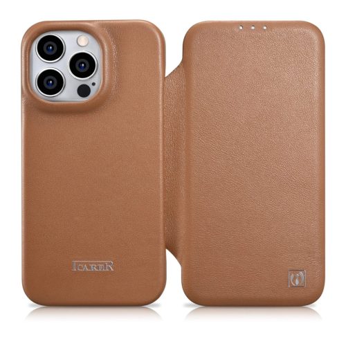 iCarer CE Premium Leather Folio Case iPhone 14 Pro Max Magnetic Flip Leather Folio Case MagSafe Brown (WMI14220716-BN)