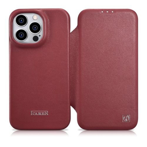 iCarer CE Premium Leather Folio Case iPhone 14 Pro Max Magnetic Flip Cover MagSafe Red (WMI14220716-RD)