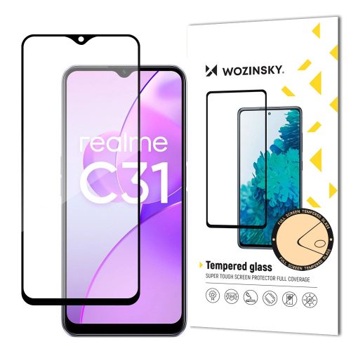 Wozinsky super tough Full Glue Full Glue Full Screen Tempered Glass with Case Friendly Realme C31 Black Frame