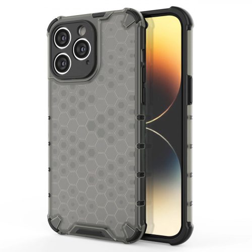 iPhone 14 Pro Szilikon Tok Ütésállókivitel Honeycomb Armor TPU Fekete