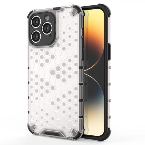 iPhone 14 Pro Max Szilikon Tok Ütésállókivitel Honeycomb Armor TPU Áttetsző