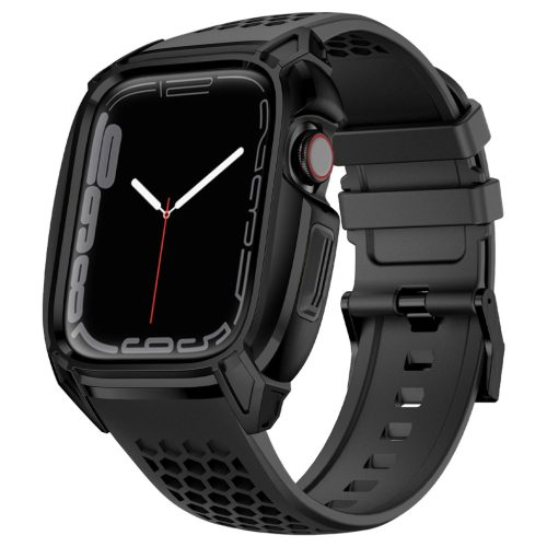 Kingxbar CYF148 2in1 Rugged Case for Apple Watch SE, 6, 5, 4 (44 mm) Stainless Steel with Strap Black