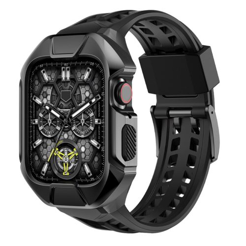 Kingxbar CYF136 2in1 Rugged Case for Apple Watch SE, 6, 5, 4 (44 mm) Stainless Steel with Strap Black