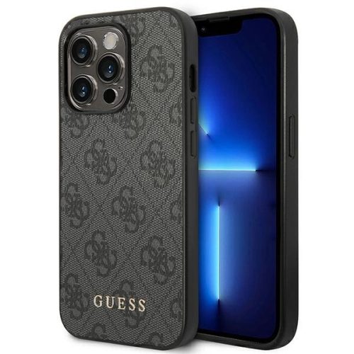 Guess GUHCP14LG4GFGR iPhone 14 Pro 6,1" szary/grey hard case 4G Metal Gold Logo